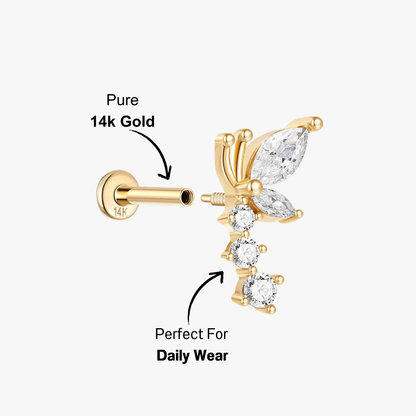14K gold butterfly earrings featuring high-quality zircon crystals.