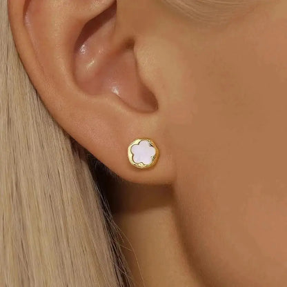 White Shell Flower Stud Earrings