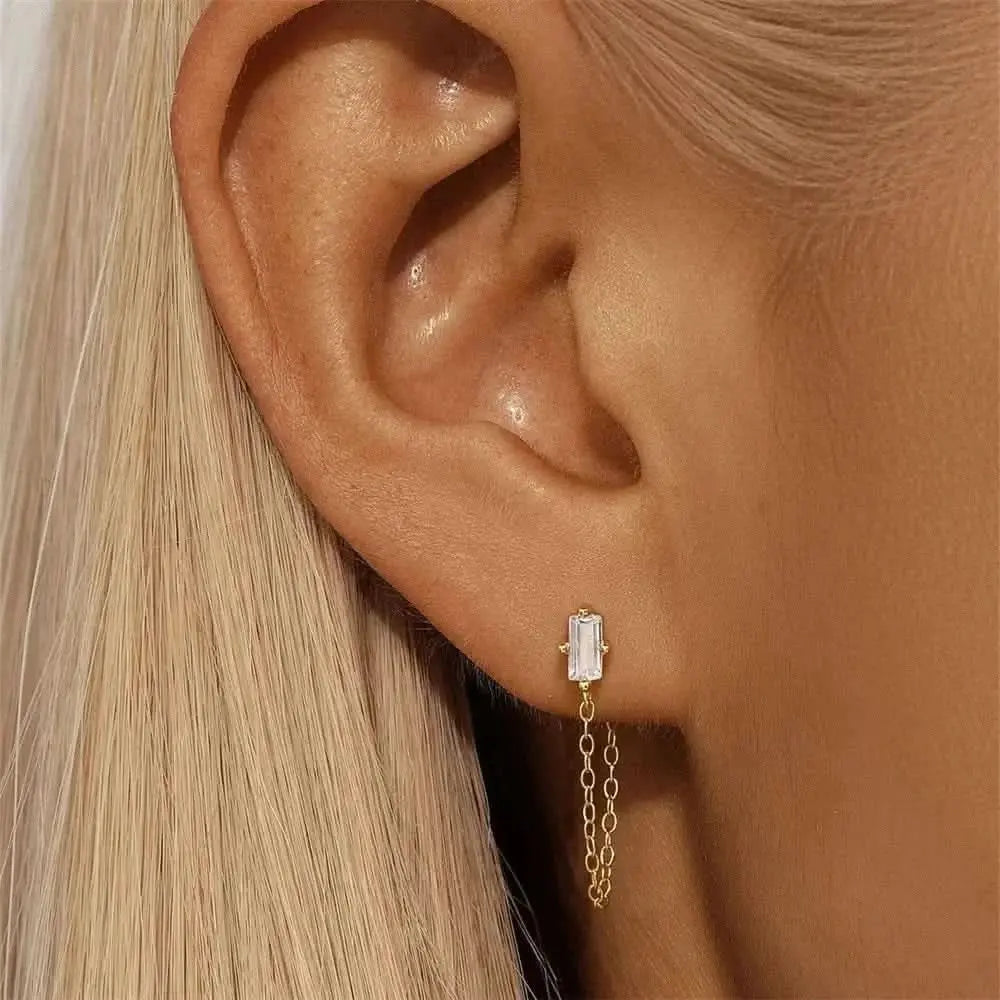 Zirconia Chain Tassel Earrings