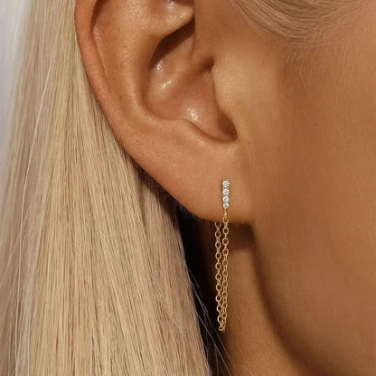 Zirconia Long Chain Tassel Earrings