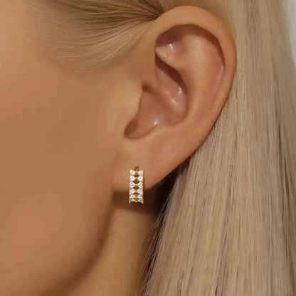 Hollow Zirconia Heart-Shaped C-Shape Hoop Earrings