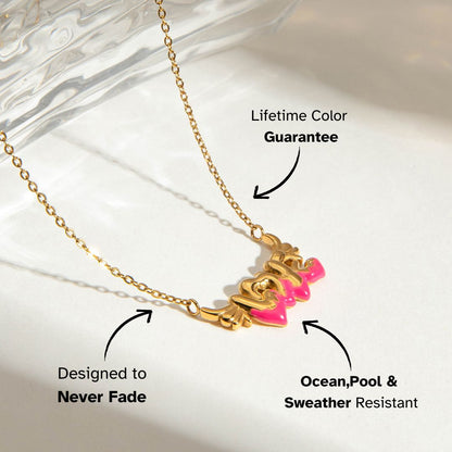 Trendy gold chain necklace with cute pink love pendant detail