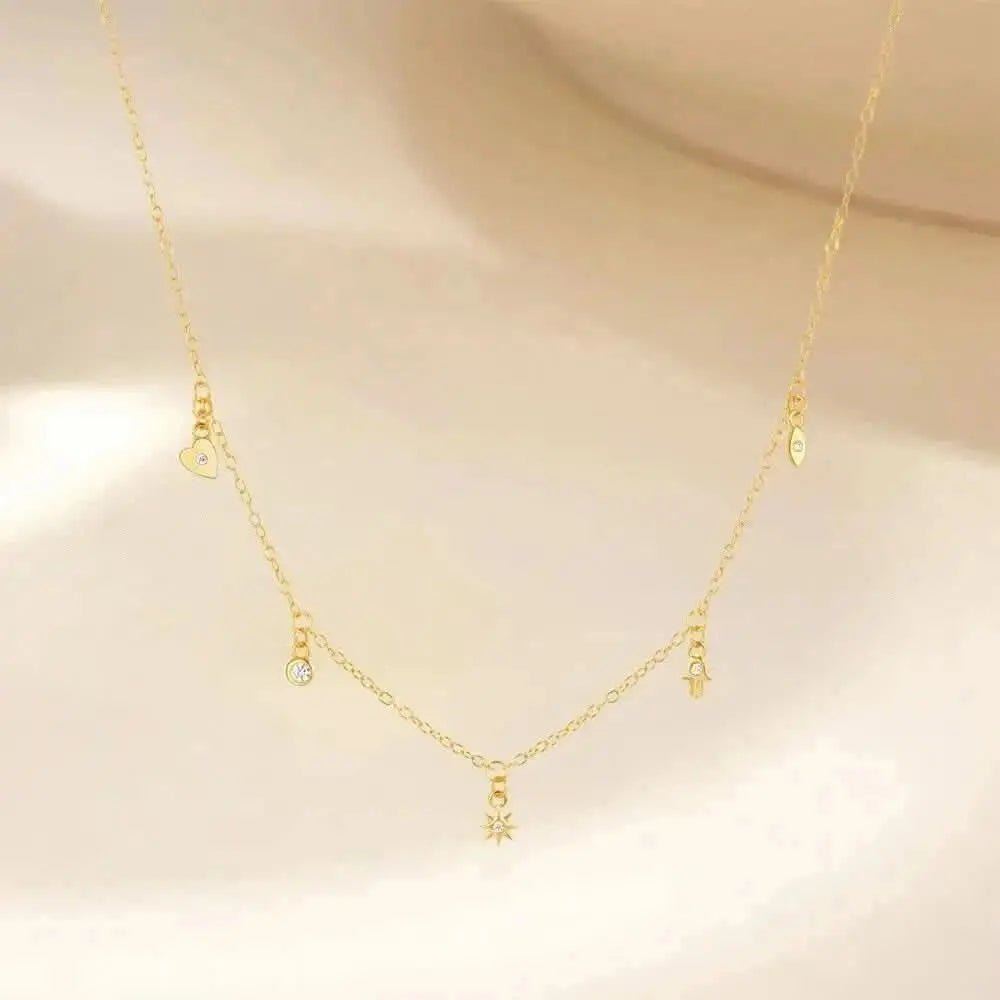 Geometric Star Layered Necklace with Zircon