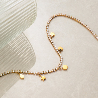 Ocean-proof sparkle choker with hanging heart and star charms