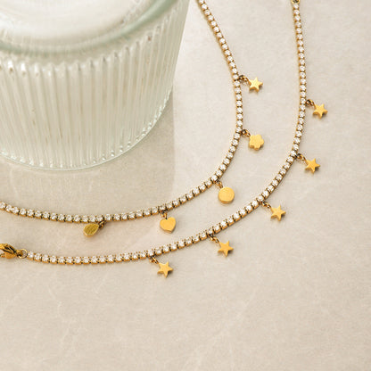 Waterproof bracelet with crystal chain and gold drop charms