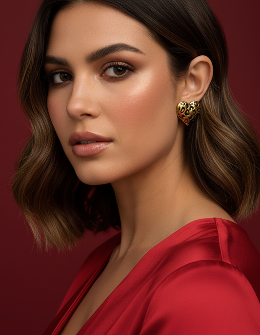 Gold-Tone Leopard Heart Statement Earrings