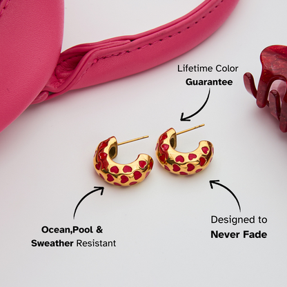 Valentine heart hoop earrings styled with pink accessories