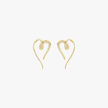 A pair of gold heart hoop earrings.
