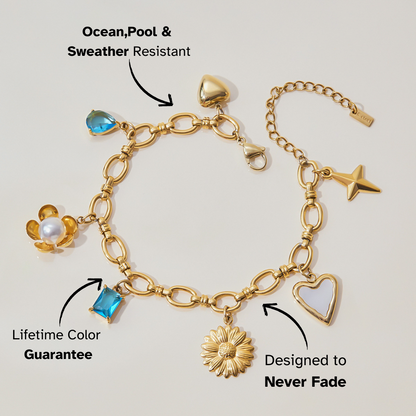 Stylish waterproof charm bracelet with beach-themed details
