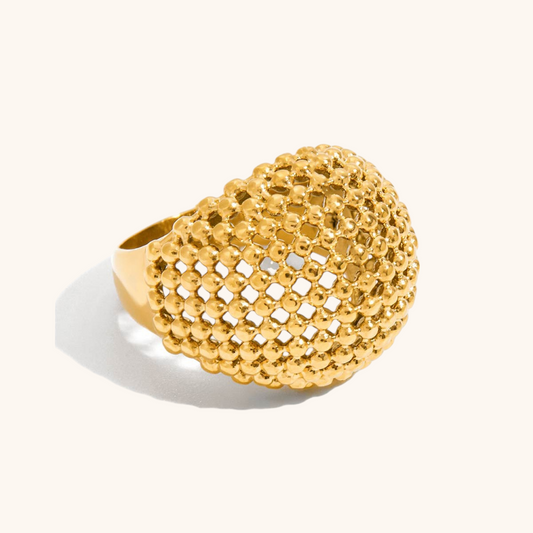 Gold dome ring with detailed bubble texture