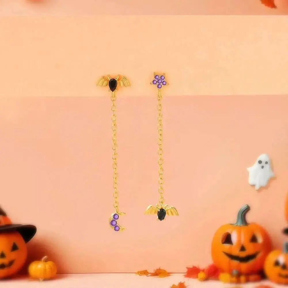 Boucles d'oreilles pendantes chauve-souris et lune d'Halloween