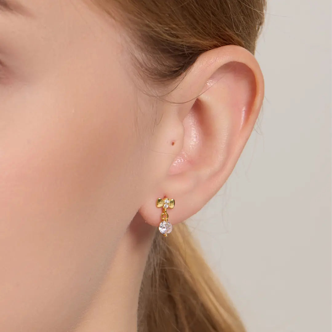 Bow and Zirconia Drop Earrings