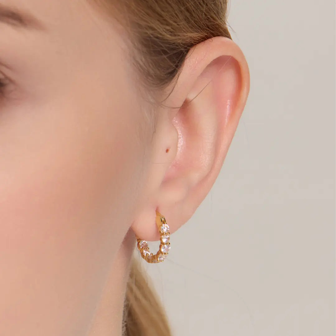Hollow Zircon Hoop Earrings with Heart C-Shape Design