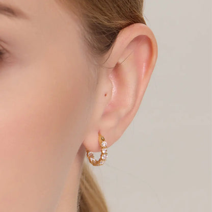 Hollow Zircon Hoop Earrings with Heart C-Shape Design