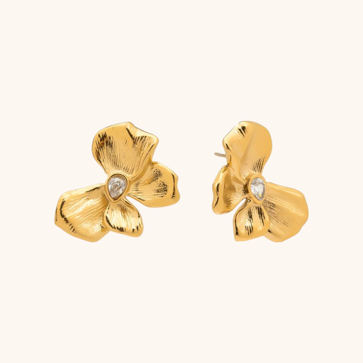 Golden Textured Petal Stud Earrings | gold flower earrings 