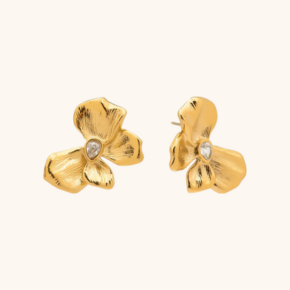 Golden Textured Petal Stud Earrings | gold flower earrings 
