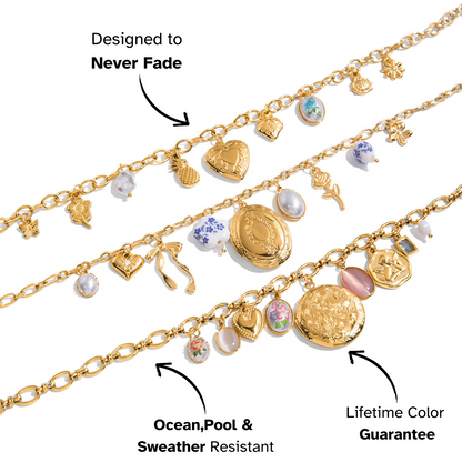 Detailed shot of a chic, layered heart accent necklace styled in a white background.
