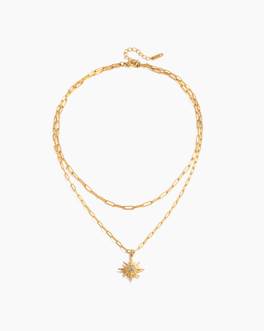 Gold necklace with a star pendant on a white background