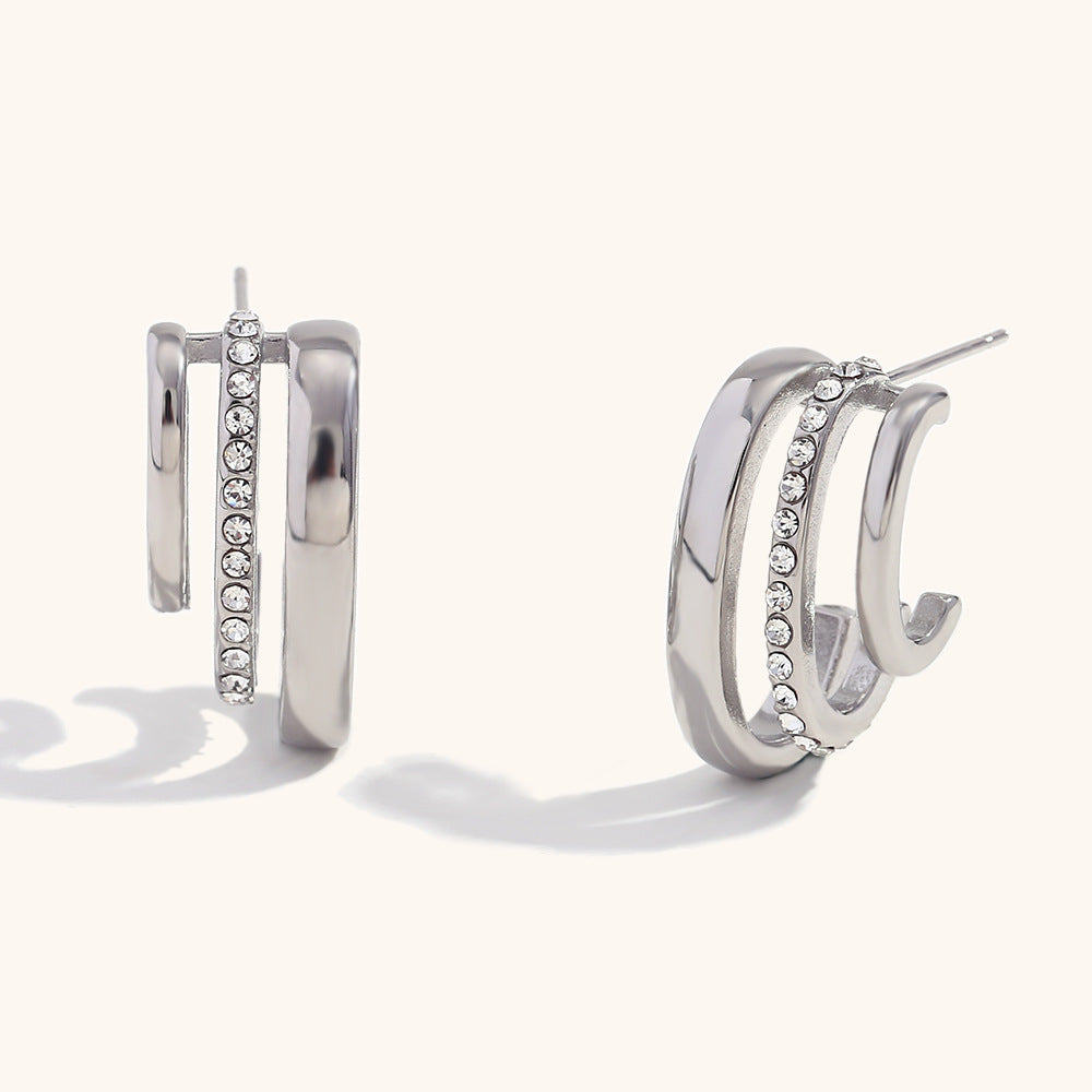 Luxe Dual Row Crystal Hoop Earrings