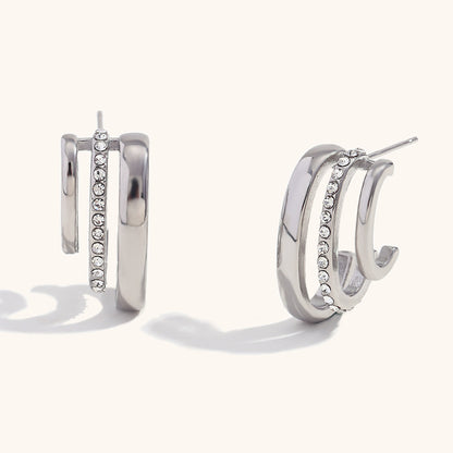 Luxe Dual Row Crystal Hoop Earrings