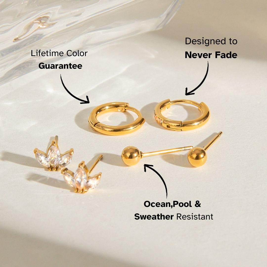 petal shaped crystal gold stud earrings for elegant look