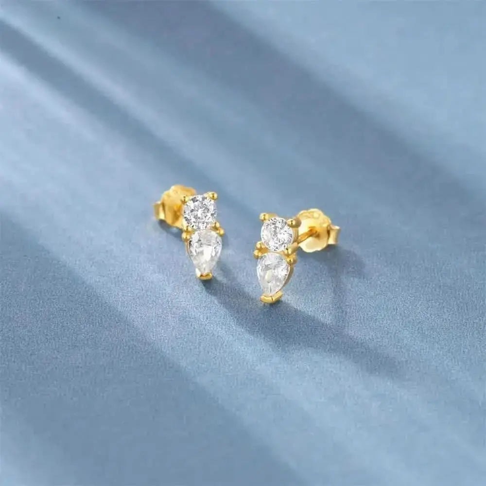 Teardrop & Round Zirconia Stud Earrings