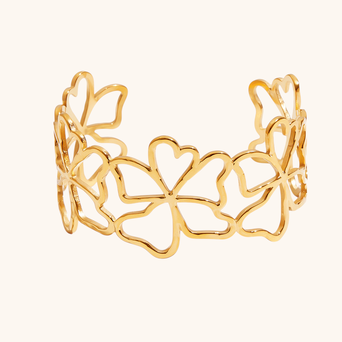 Four-leaf clover cutout bangle with heart-shaped petals_MiFJewelry