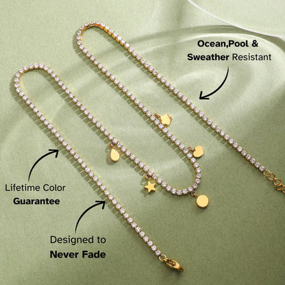 Minimalist crystal chain necklace with cute gold pendants