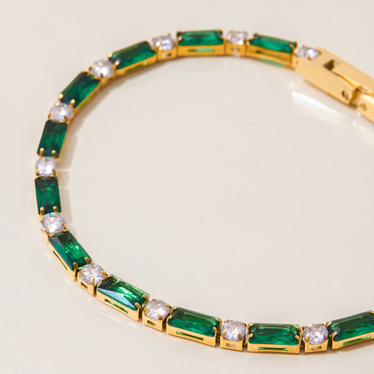 Simple green crystal bracelet styled with everyday summer outfit_MiFJewelry