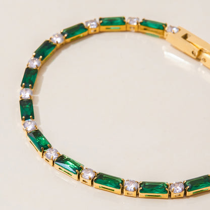 Simple green crystal bracelet styled with everyday summer outfit_MiFJewelry