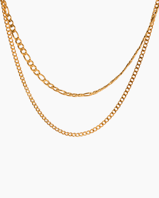 Two gold chains on a white background