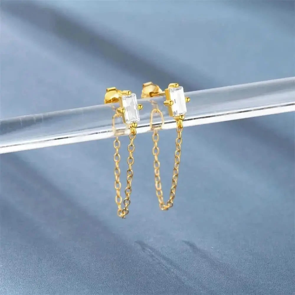 Zirconia Chain Tassel Earrings