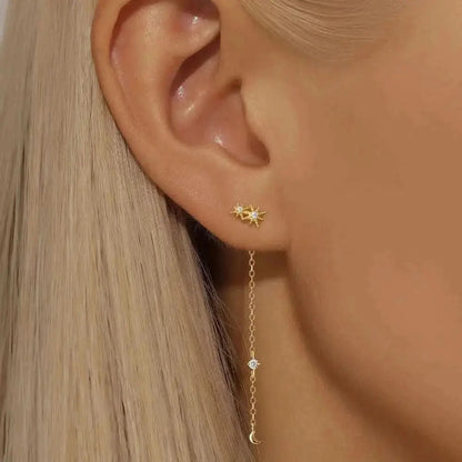 Star and Moon Long Chain Tassel Earrings