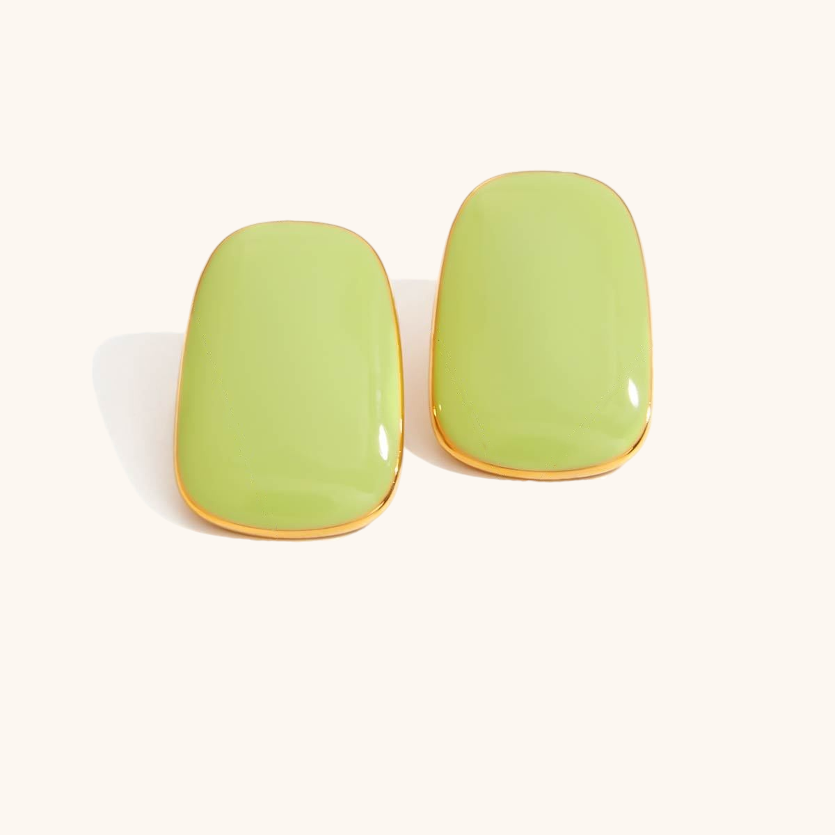 mint green enamel rectangle studs in gold trim