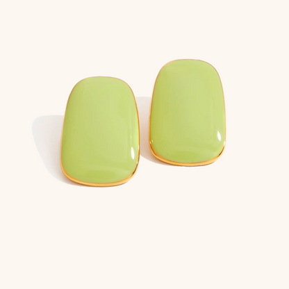 mint green enamel rectangle studs in gold trim