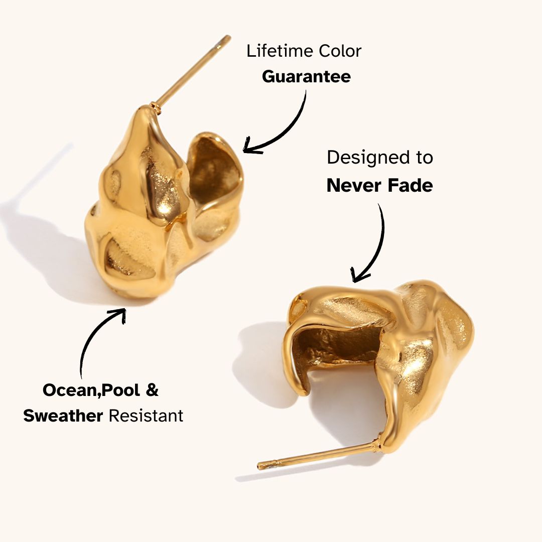 Textured gold molten earrings with artistic finish, perfect for bold fashionistas in Milan.