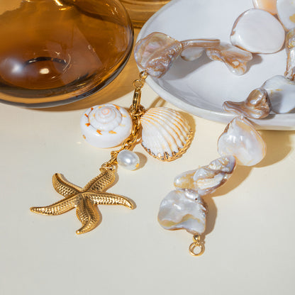 Shell and pearl beach necklace styled with crochet swimwear