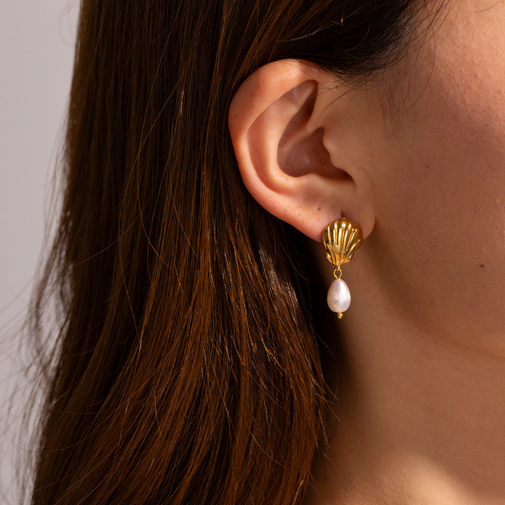 Whispering Shell Pearl Earrings