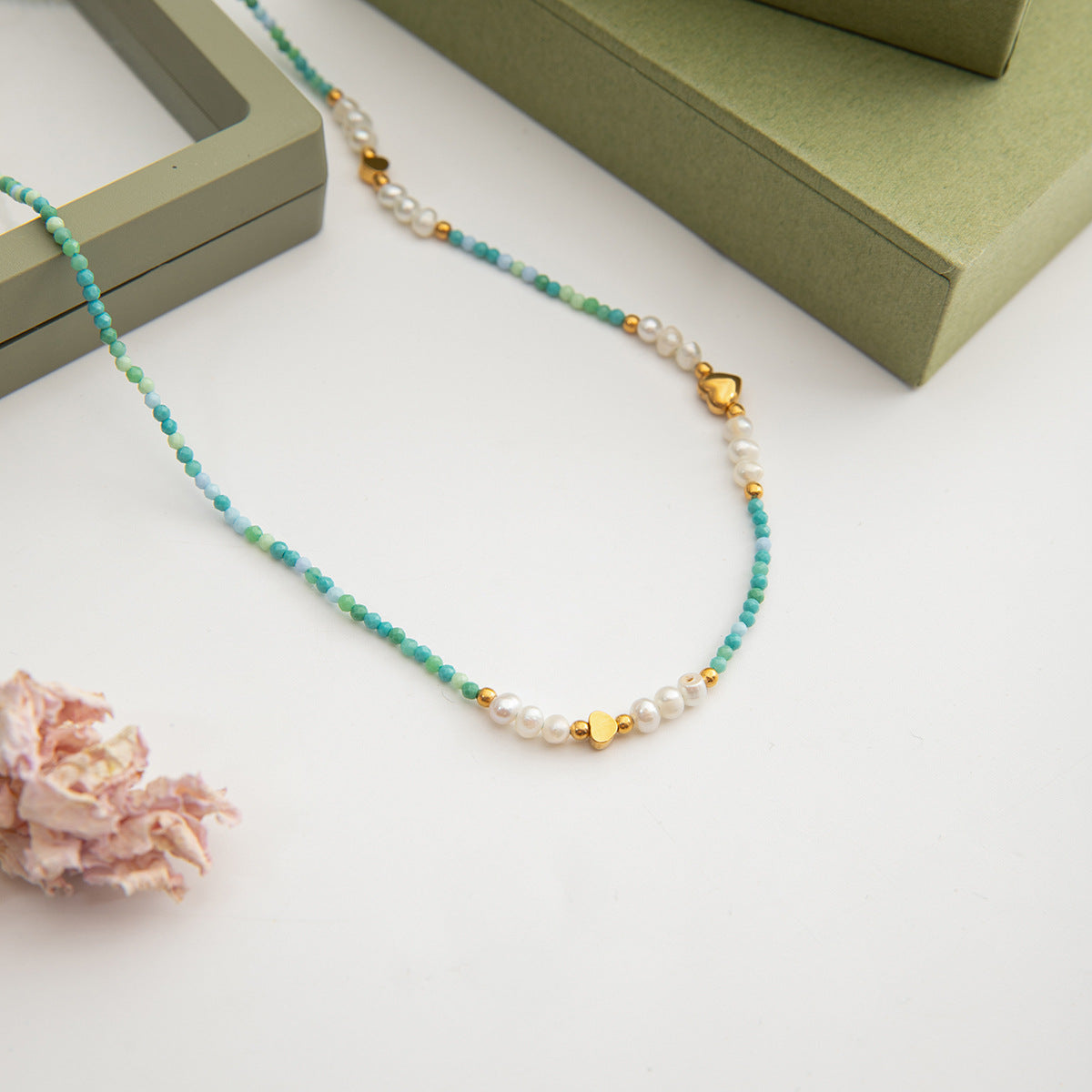 cute gold heart accent in dainty beaded necklace