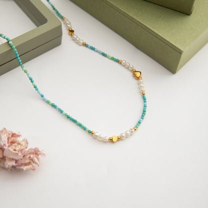 cute gold heart accent in dainty beaded necklace