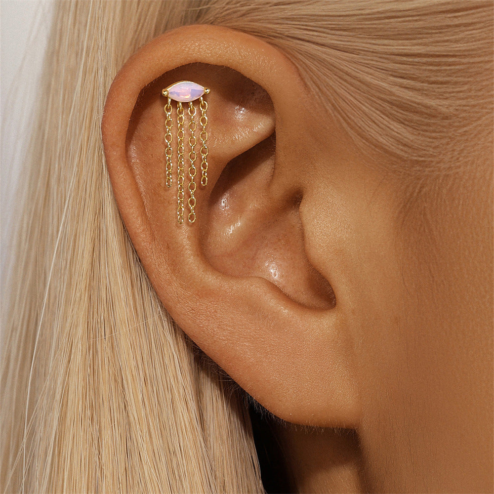 Elegant Opal & Zircon Dangle Earrings with Gold Chain Design
