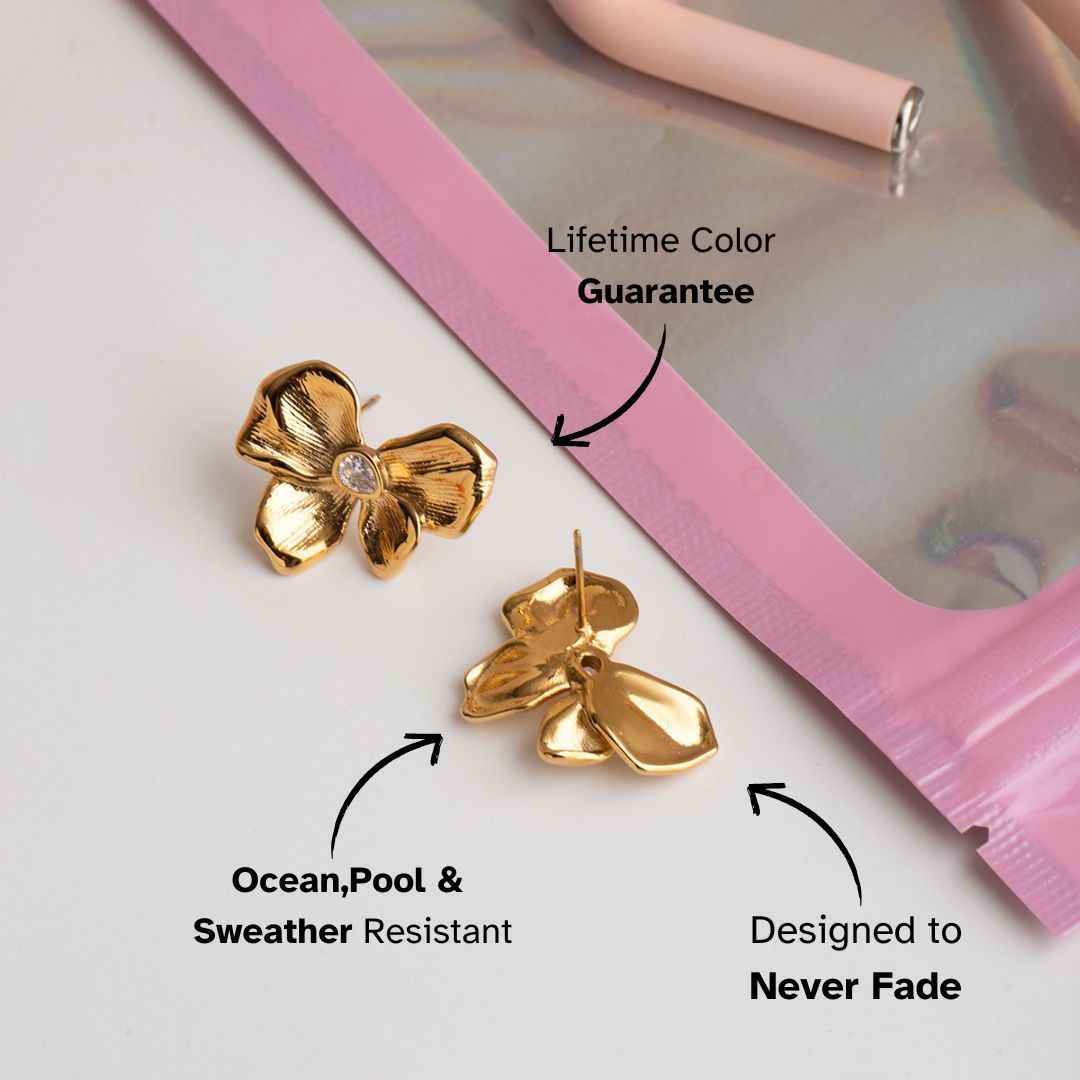 floral earrings close-up