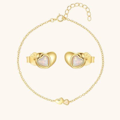 Heart Opal Bracelet and Earrings Set