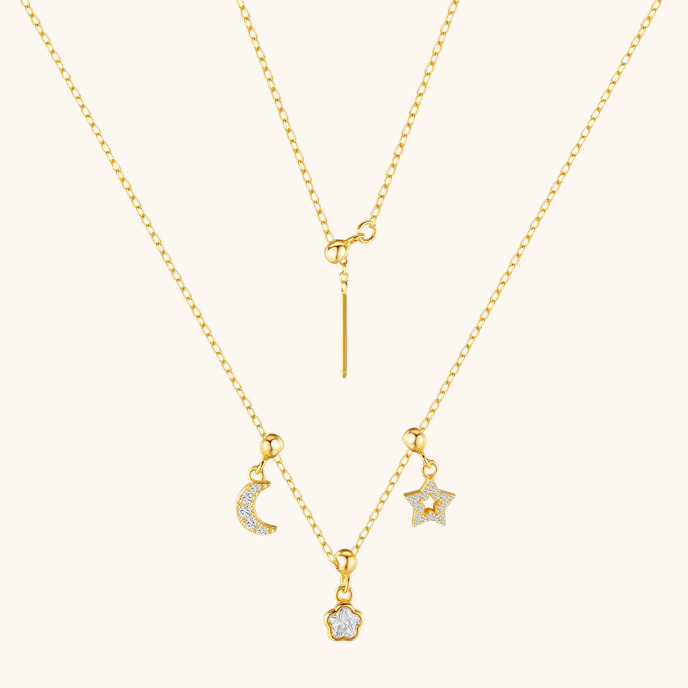 Adjustable Sterling Silver Moon and Star Multi-Wear Necklace