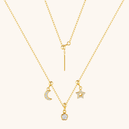 Adjustable Sterling Silver Moon and Star Multi-Wear Necklace