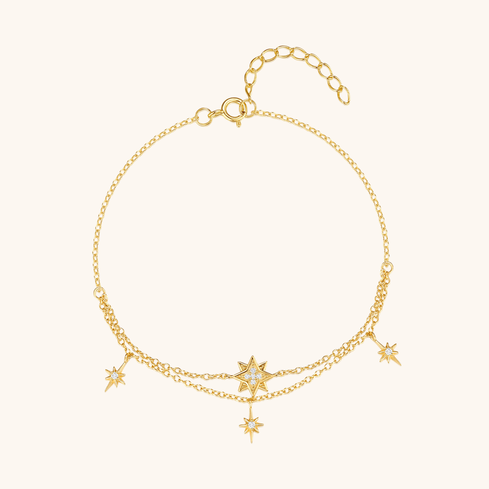 Sterling Silver Starburst Zirconia Charm Bracelet