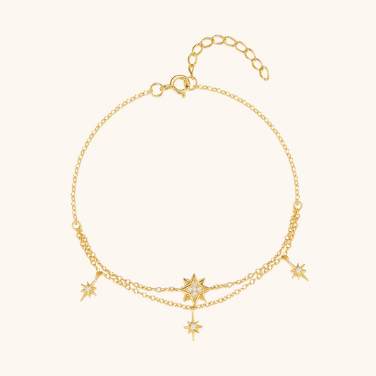 Sterling Silver Starburst Zirconia Charm Bracelet