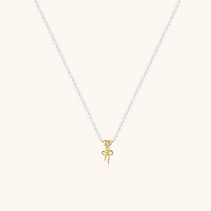 Pearl Heart Bowknot Necklace