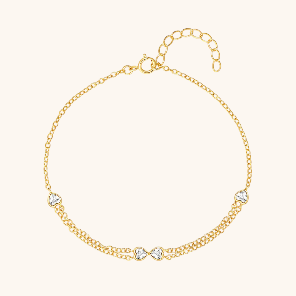 Heart Zirconia Butterfly Bow Double-Layer Bracelet