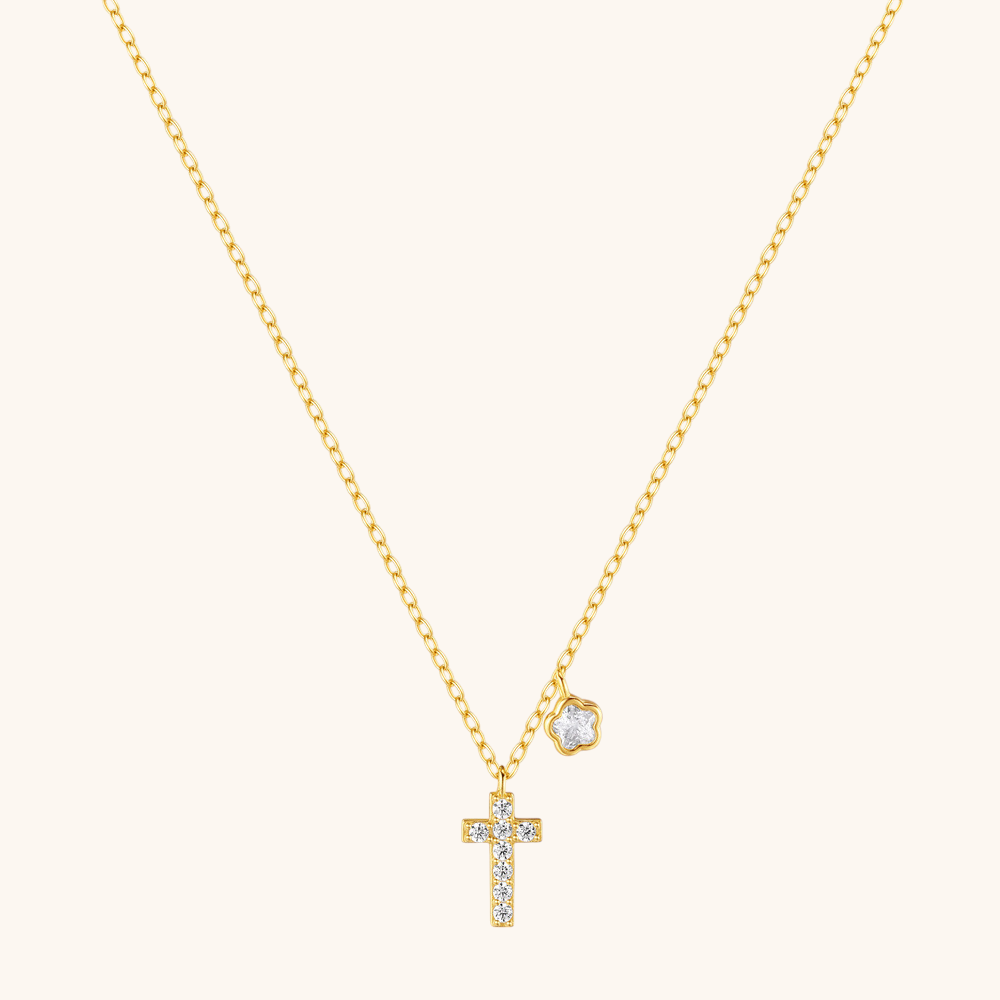 Sterling Silver Flower and Cross Pendant Necklace